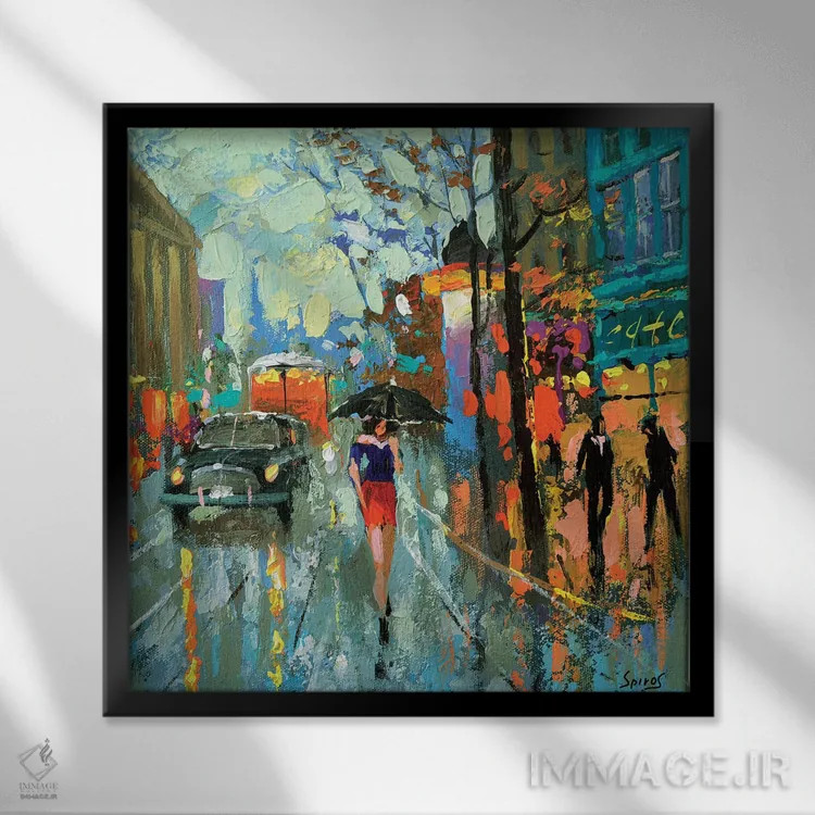 تابلو باران مُتفکرانه (باران سنگین) اثر دمیتری اسپیروس - نمای قابدار مشکی