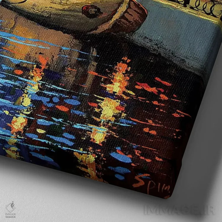 تابلو شهر رویاهای من اثر دمیتری اسپیروس - نمای نزدیک بافت بوم