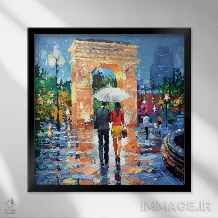 تابلو امشب چقدر بارانی است (اسپانیایی) اثر دمیتری اسپیروس - نمای قابدار مشکی