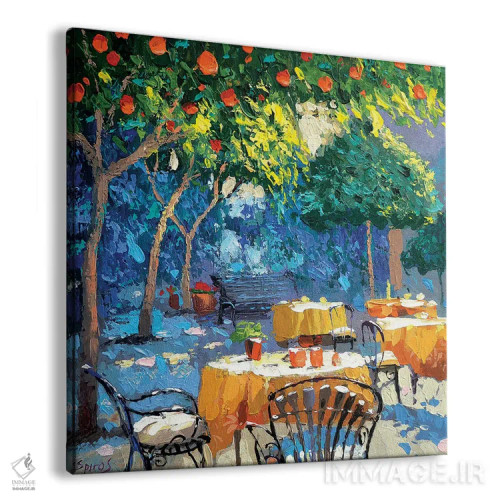 تابلو در سایهٔ کافه اثر دمیتری اسپیروس - نمای پرسپکتیو محصول