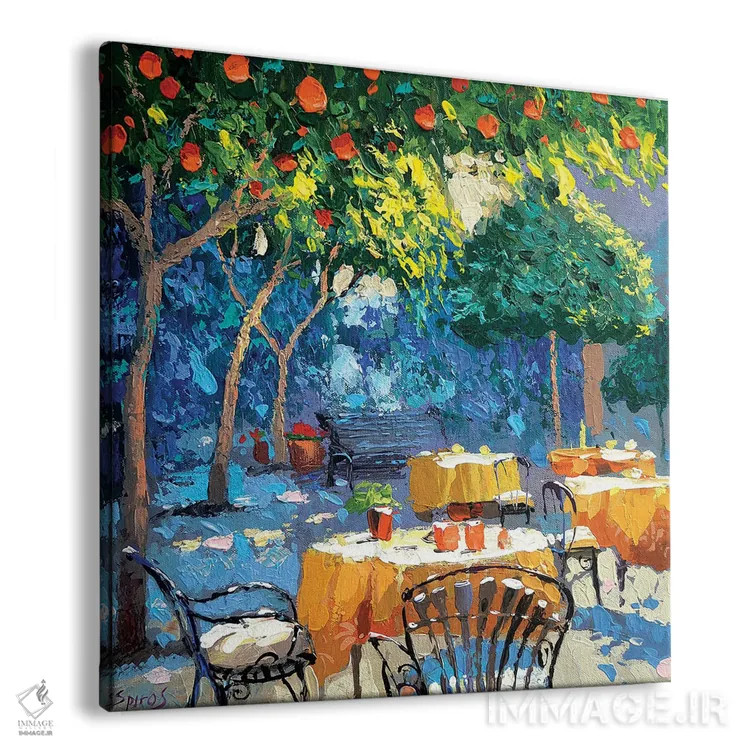 تابلو در سایهٔ کافه اثر دمیتری اسپیروس - نمای پرسپکتیو محصول