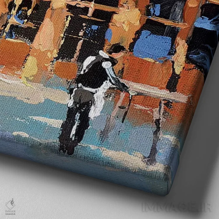 تابلو صبح در کافه اثر دمیتری اسپیروس - نمای نزدیک بافت بوم