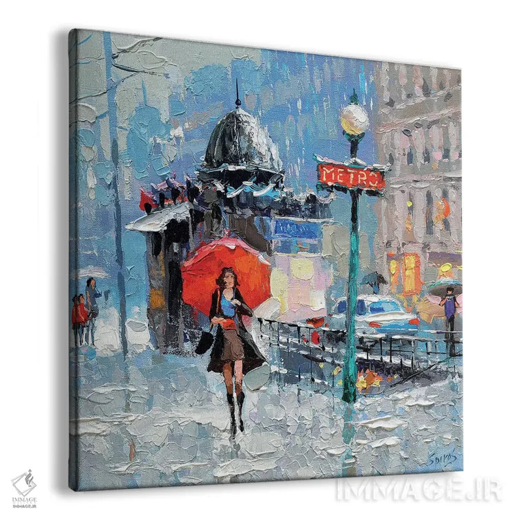 تابلو دختر با چتر قرمز اثر دمیتری اسپیروس - نمای پرسپکتیو محصول