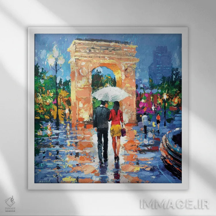 تابلو امشب چقدر بارانی است (اسپانیایی) اثر دمیتری اسپیروس - نمای قابدار سفید