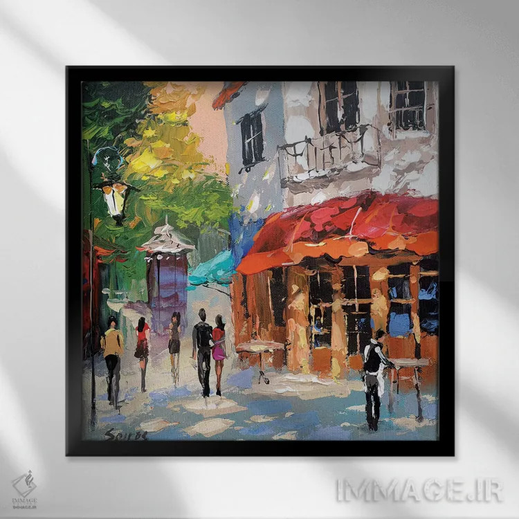 تابلو صبح در کافه اثر دمیتری اسپیروس - نمای قابدار مشکی