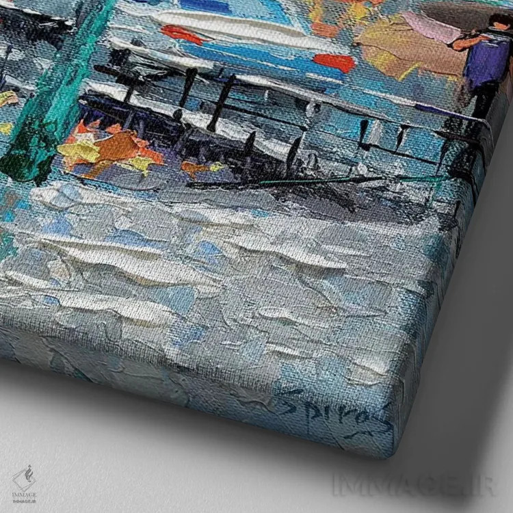 تابلو دختر با چتر قرمز اثر دمیتری اسپیروس - نمای نزدیک بافت بوم