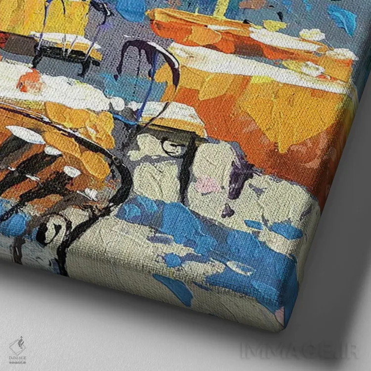 تابلو در سایهٔ کافه اثر دمیتری اسپیروس - نمای نزدیک بافت بوم