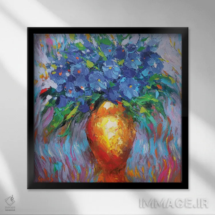 تابلو گلها در گلدان زرد اثر دمیتری اسپیروس - نمای قابدار مشکی