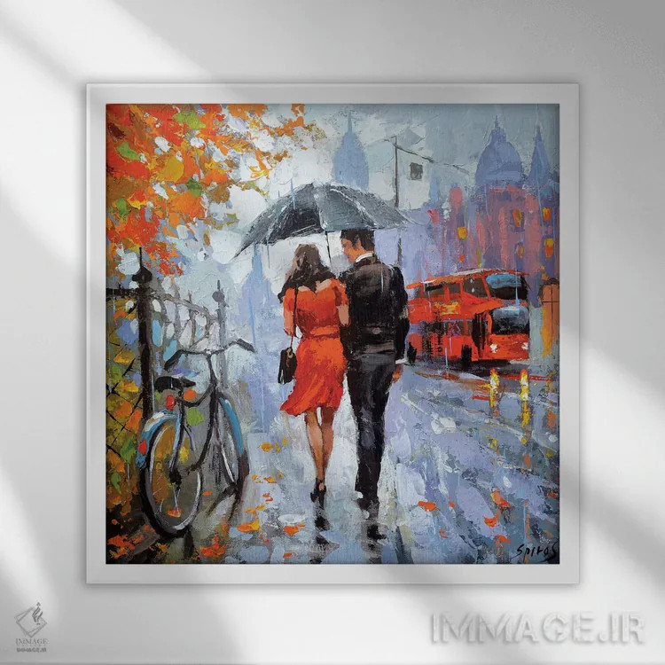 تابلو قطرههای باران ملایم اثر دمیتری اسپیروس - نمای قابدار سفید