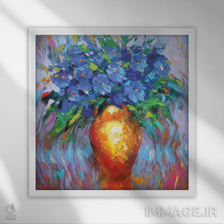 تابلو گلها در گلدان زرد اثر دمیتری اسپیروس - نمای قابدار سفید