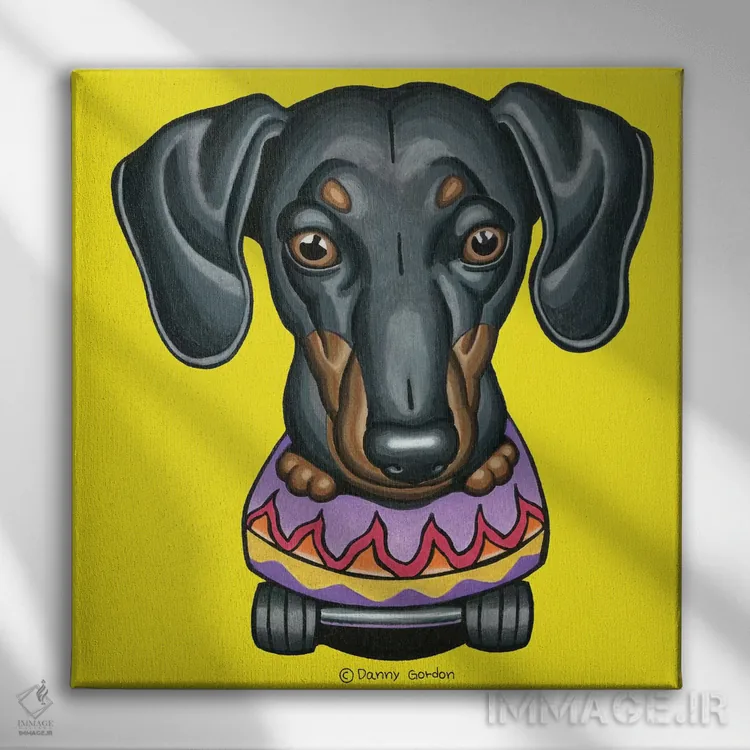 تابلو داشهوند با اسکیتبورد بنفش اثر دنی گوردون - نمای روبهرو روی دیوار