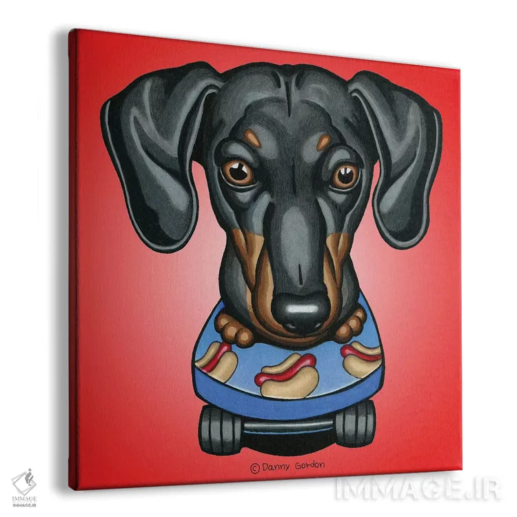 تابلو داشهوند با اسکیتبورد قرمز پرتوئی اثر دنی گوردون - نمای پرسپکتیو محصول