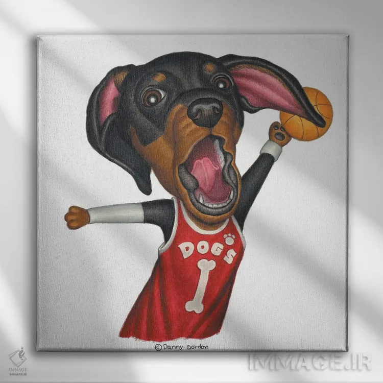 تابلو داشهوند بسکتبالیست اثر دنی گوردون - نمای روبهرو روی دیوار