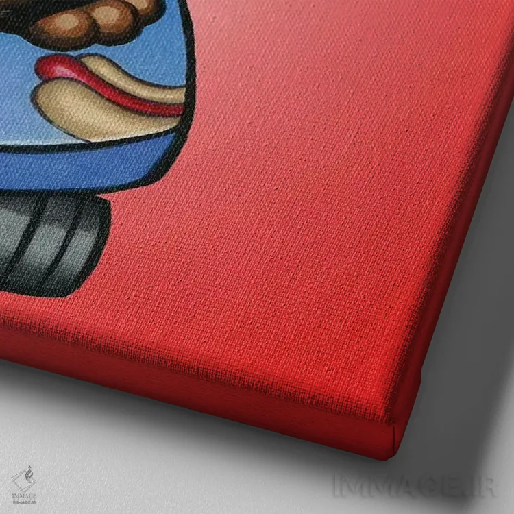 تابلو داشهوند با اسکیتبورد قرمز پرتوئی اثر دنی گوردون - نمای نزدیک بافت بوم