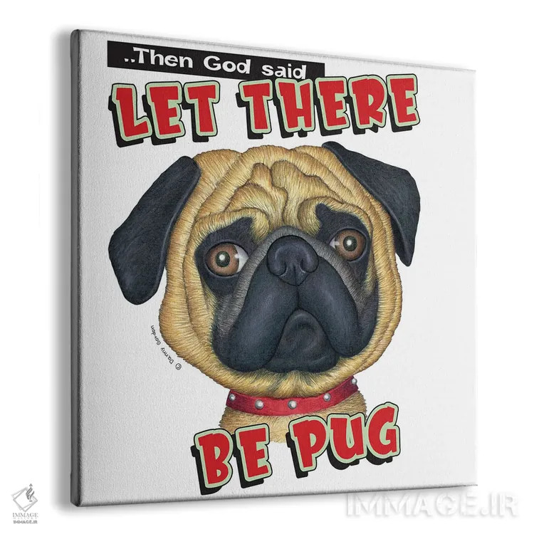 تابلو پاگ با قلادهٔ قرمز اثر دنی گوردون - نمای پرسپکتیو محصول