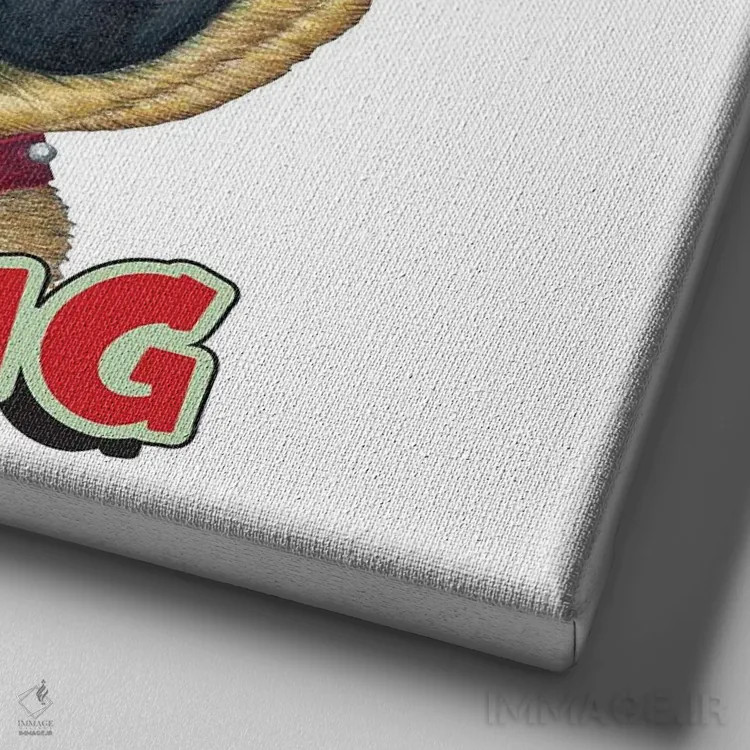 تابلو پاگ با قلادهٔ قرمز اثر دنی گوردون - نمای نزدیک بافت بوم