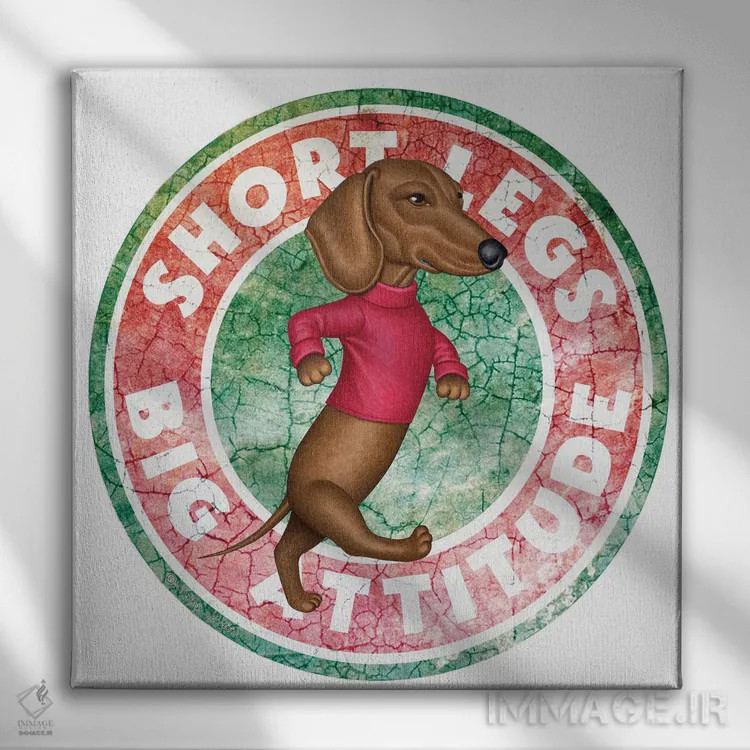 تابلو سگ داشهوند در حال قدم زدن در دایرهای با ظاهر قدیمی اثر دنی گوردون - نمای روبهرو روی دیوار