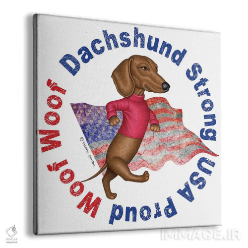 تابلو سگ داشهوند مغرور با پرچم کهنه اثر دنی گوردون - نمای پرسپکتیو محصول
