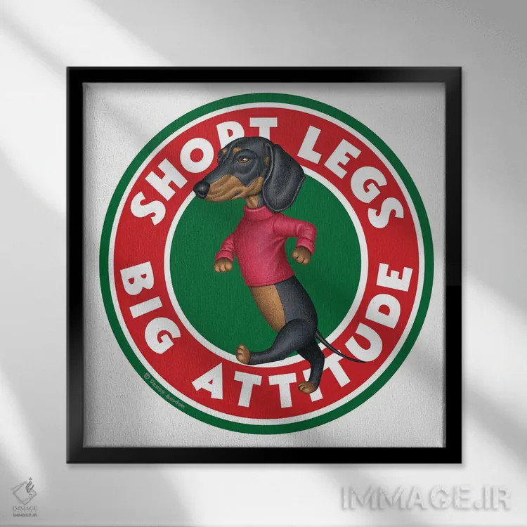 تابلو داشهوند سیاه در حال راه رفتن دایرهای اثر دنی گوردون - نمای قابدار مشکی