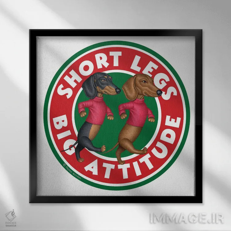 تابلو دو سگ داشهوند در حال قدم زدن در یک دایره اثر دنی گوردون - نمای قابدار مشکی