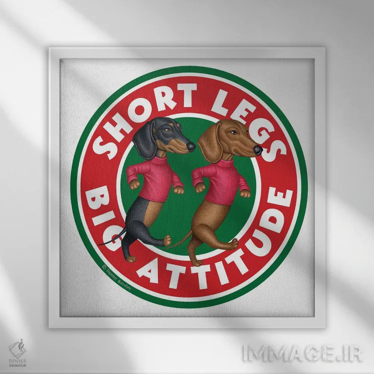 تابلو دو سگ داشهوند در حال قدم زدن در یک دایره اثر دنی گوردون - نمای قابدار سفید