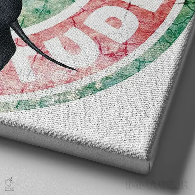 تابلو سگ داشهوند مشکی در دایرهای با ظاهر کهنه اثر دنی گوردون - نمای نزدیک بافت بوم