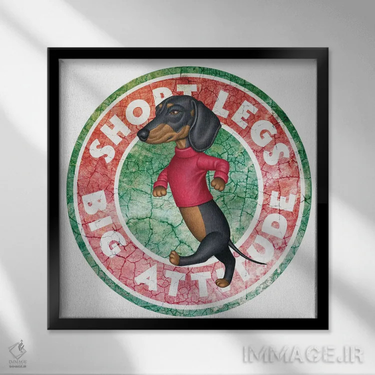 تابلو سگ داشهوند مشکی در دایرهای با ظاهر کهنه اثر دنی گوردون - نمای قابدار مشکی