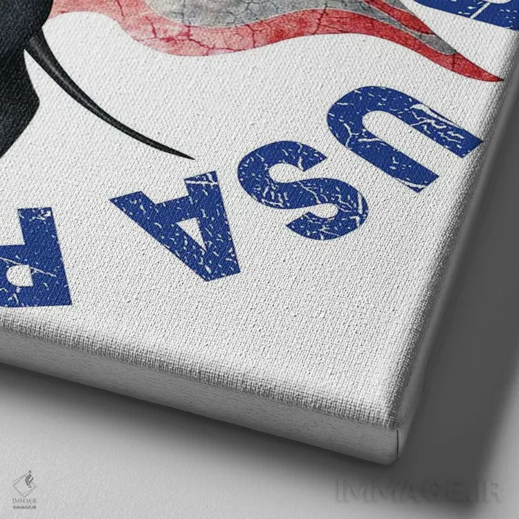 تابلو سگ داشهوند مشکی با پرچم کهنه اثر دنی گوردون - نمای نزدیک بافت بوم