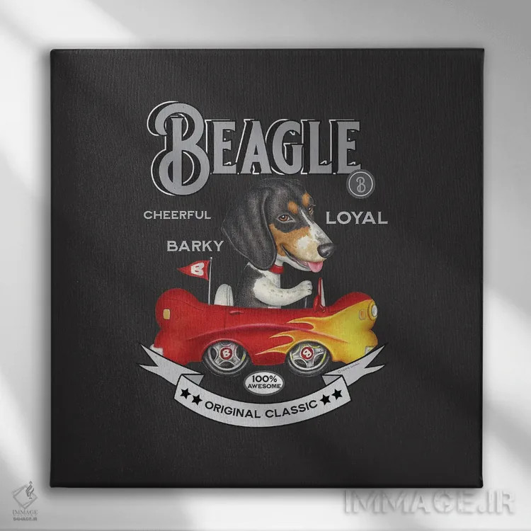 تابلو بیگل سهرنگ در ماشین استخوانی با سبک قدیمی اثر دنی گوردون - نمای روبهرو روی دیوار