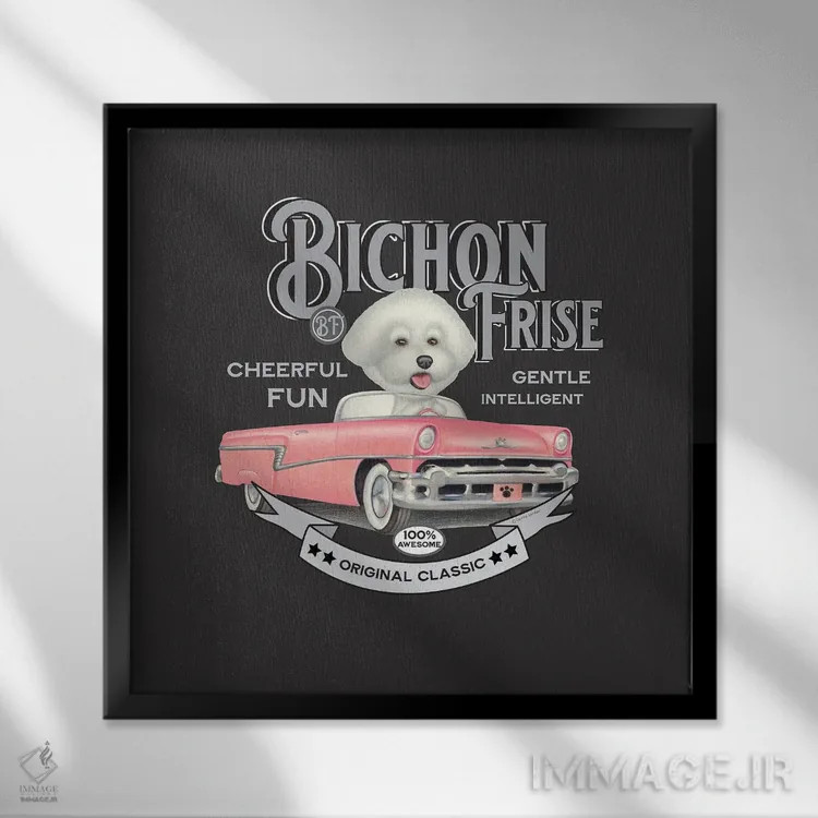 تابلو بیشان فریزه در ماشین صورتی با سبک قدیمی اثر دنی گوردون - نمای قابدار مشکی