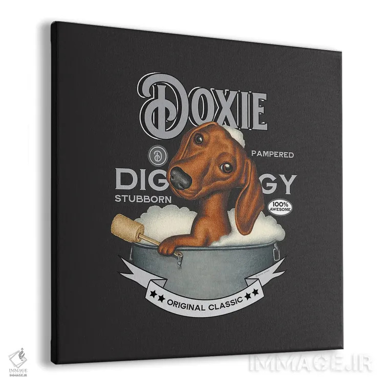 تابلو سگ داشهوند در وان حمام با سبک قدیمی اثر دنی گوردون - نمای پرسپکتیو محصول