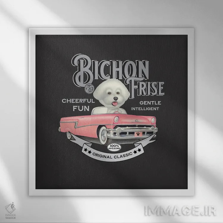 تابلو بیشان فریزه در ماشین صورتی با سبک قدیمی اثر دنی گوردون - نمای قابدار سفید