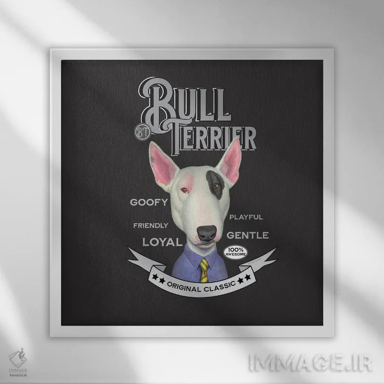 تابلو بول تریر سفید با پیراهن و کراوات به سبک قدیمی اثر دنی گوردون - نمای قابدار سفید