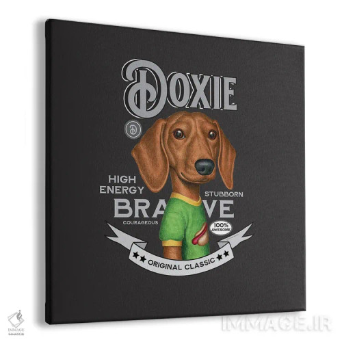 تابلو داشهوند با لباس بالاتنه سبز به سبک قدیمی اثر دنی گوردون - نمای پرسپکتیو محصول