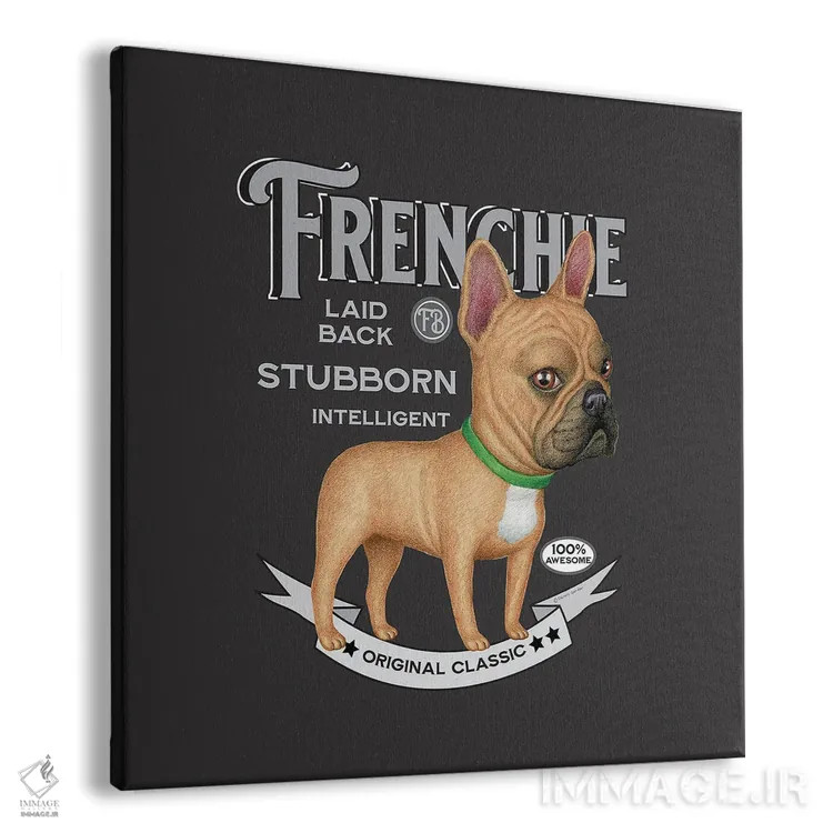 تابلو فرنچ بولداگ با قلاده سبز به سبک قدیمی اثر دنی گوردون - نمای پرسپکتیو محصول