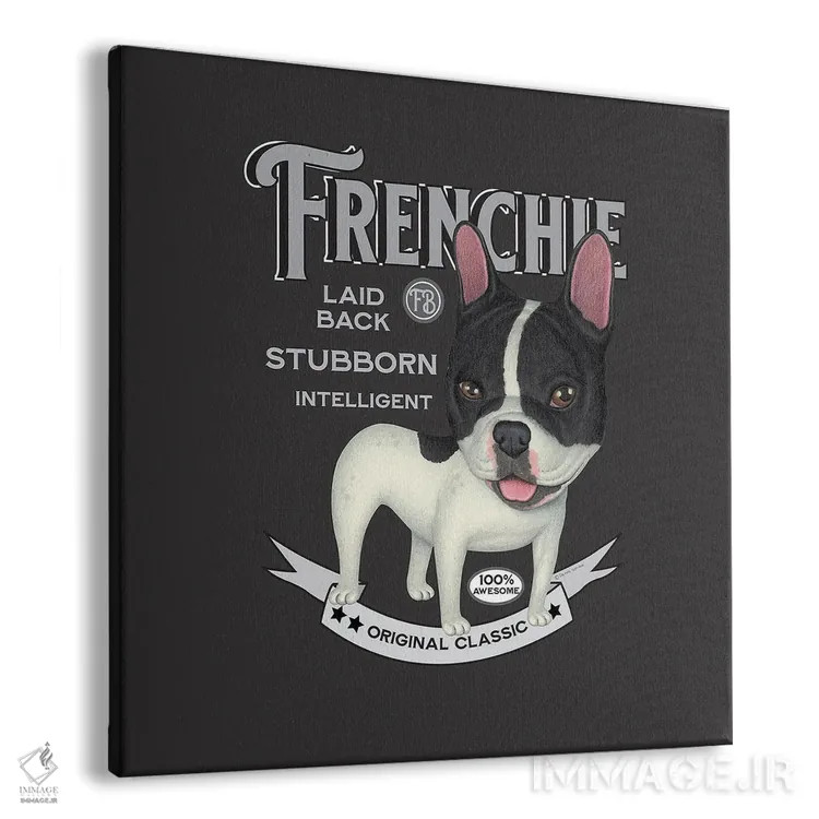 تابلو فرنچ بولداگ سیاه و سفید به سبک قدیمی اثر دنی گوردون - نمای پرسپکتیو محصول