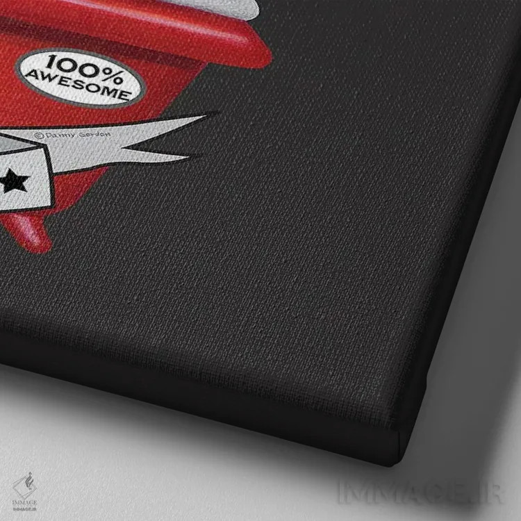 تابلو سگ داشهوند مشکی در وان قرمز به سبک قدیمی اثر دنی گوردون - نمای نزدیک بافت بوم