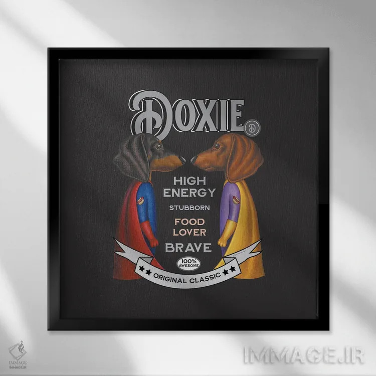 تابلو دو داشهوند با شنل به سبک قدیمی اثر دنی گوردون - نمای قابدار مشکی