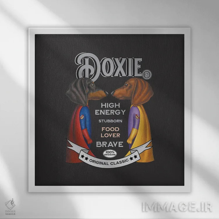 تابلو دو داشهوند با شنل به سبک قدیمی اثر دنی گوردون - نمای قابدار سفید