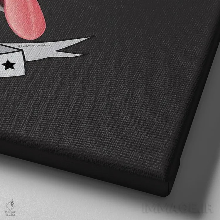 تابلو سگ گریهاند خاکستری با قلاده قرمز به سبک قدیمی اثر دنی گوردون - نمای نزدیک بافت بوم