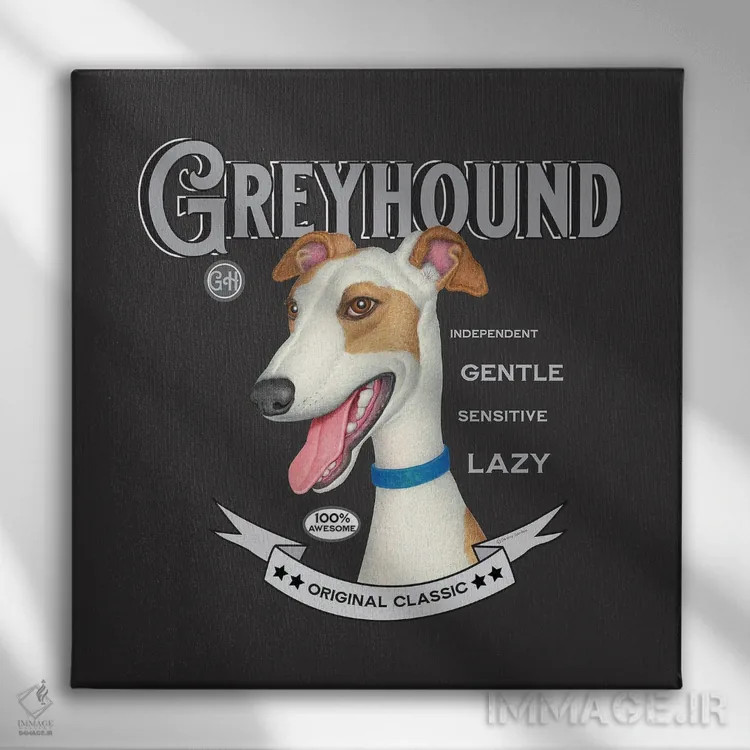 تابلو سگ گریهاند طلایی و سفید به سبک قدیمی اثر دنی گوردون - نمای روبهرو روی دیوار