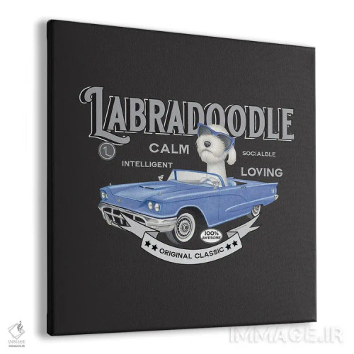 تابلو لابرادودل در ماشین آبی با سبک قدیمی اثر دنی گوردون - نمای پرسپکتیو محصول