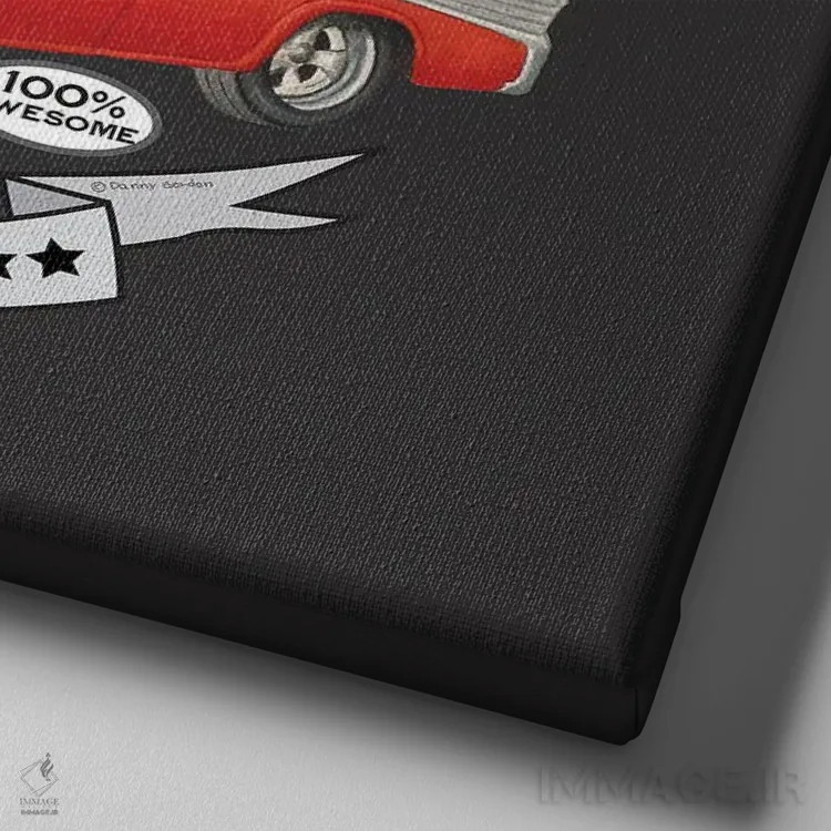 تابلو لابرادور مشکی در کامیون قرمز به سبک قدیمی اثر دنی گوردون - نمای نزدیک بافت بوم