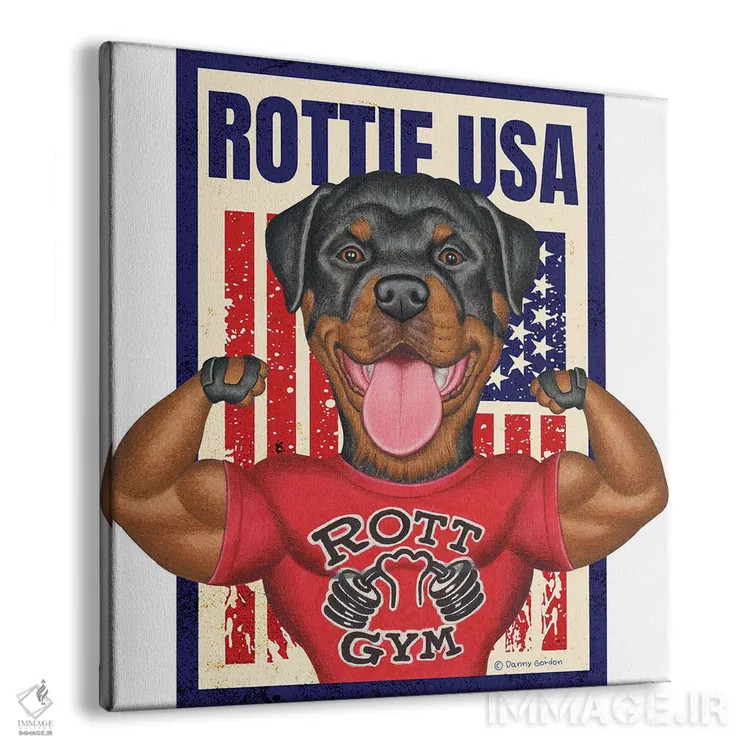 تابلو روتوایлер باشگاه روت آمریکا با پرچم اثر دنی گوردون - نمای پرسپکتیو محصول