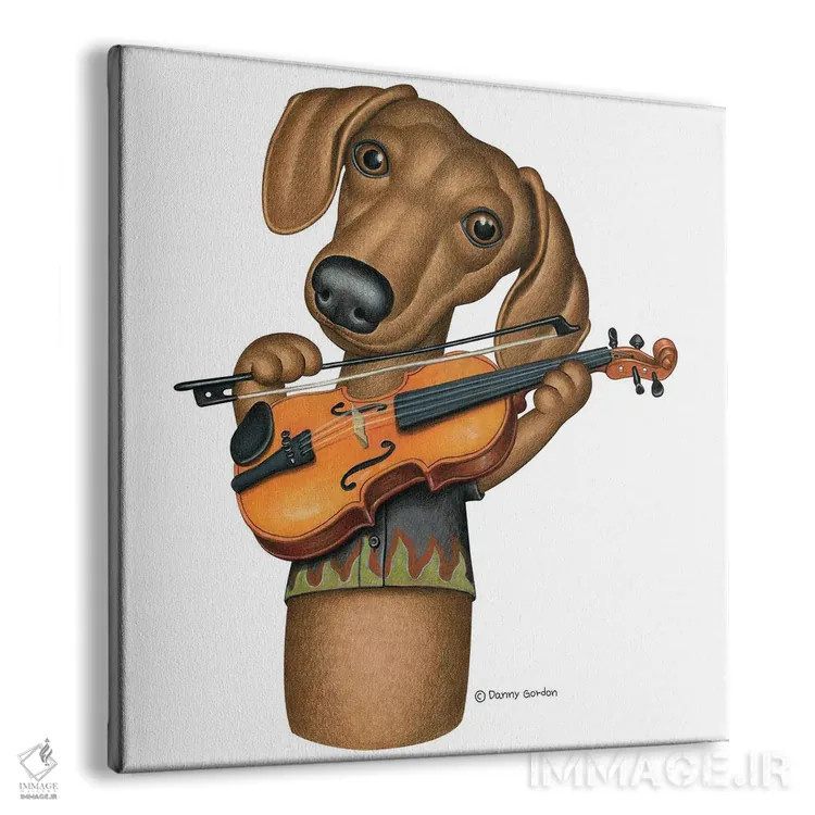 تابلو سگ داشهوند نوازنده ویولن اثر دنی گوردون - نمای پرسپکتیو محصول