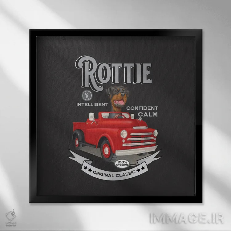 تابلو روتوایлер در کامیون جادهای با سبک قدیمی اثر دنی گوردون - نمای قابدار مشکی