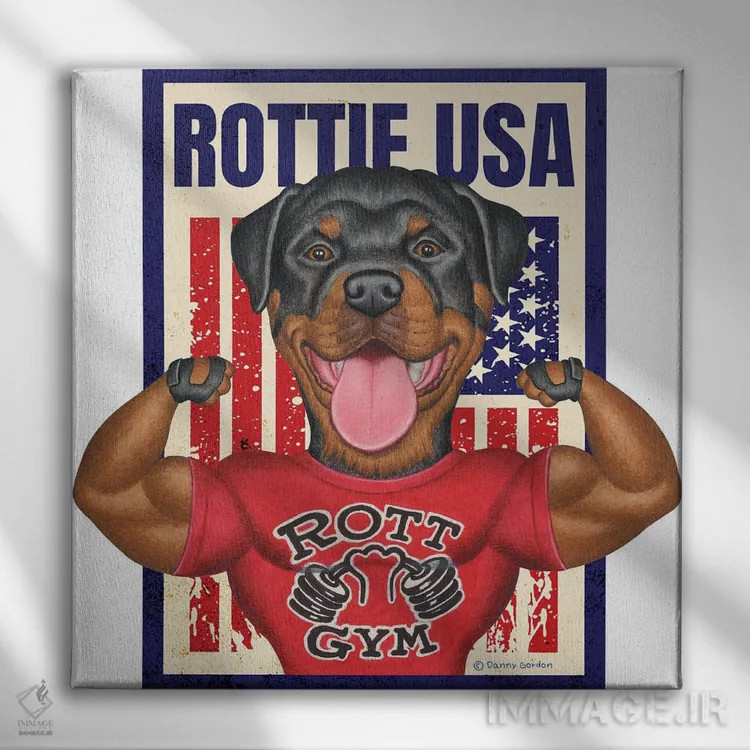تابلو روتوایлер باشگاه روت آمریکا با پرچم اثر دنی گوردون - نمای روبهرو روی دیوار