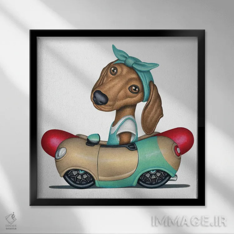 تابلو داشهوند بئاتریس در خودروی هاتداگ اثر دنی گوردون - نمای قابدار مشکی