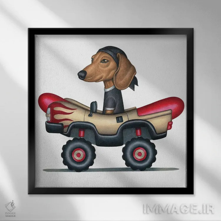 تابلو داشهوند در کامیون مانستر هاتداگ اثر دنی گوردون - نمای قابدار مشکی