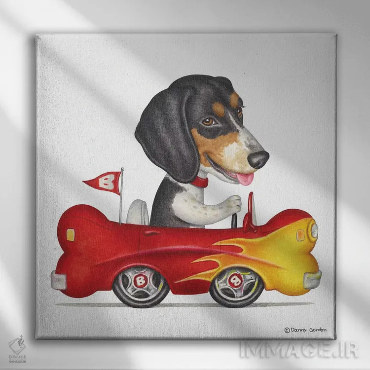 تابلو بیگل با ماشین استخوانی آتشین اثر دنی گوردون - نمای روبهرو روی دیوار